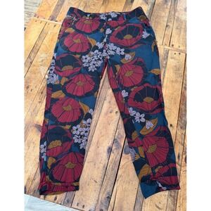 LOFT Floral Pants Womens 8 Tapered Spring Boho Cottagecore Garden Casual Mod
